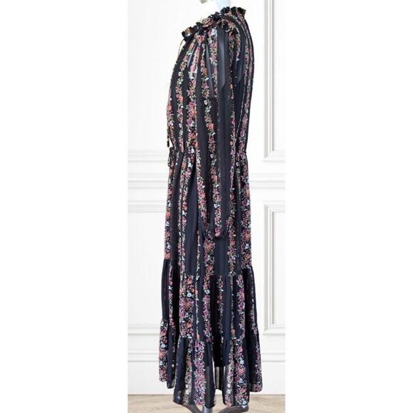 JULIA JORDAN Floral Stripe Print Ruffle-Trim Pleated Drawstring Dress Size 4 - Picture 6 of 9